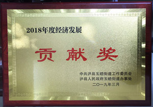 瀘州老窖建筑安裝工程有限公司被瀘縣玉蟬街道辦評為 “2018年度經濟發展貢獻獎”